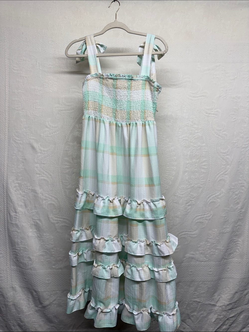 Women’s Mint & White Tiered Ruffle Dress